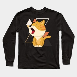 Cute ginger cat little cat yawning in triangles background adorable kitty Kittenlove Long Sleeve T-Shirt